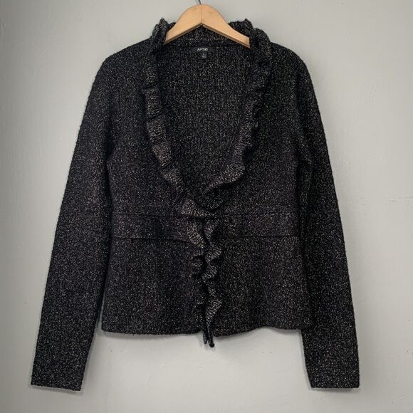 Apt 9 Size Small Metallic Black Ruffled Cardigan Whimsigoth Fairy Dark Romantic - Picture 1 of 7